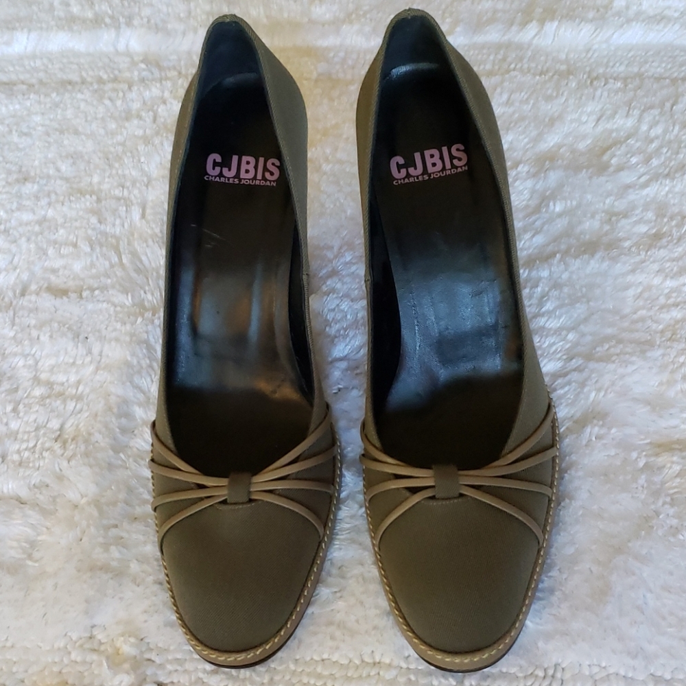 CJBIS Charles Jourdan Olive Green Fabric Heels